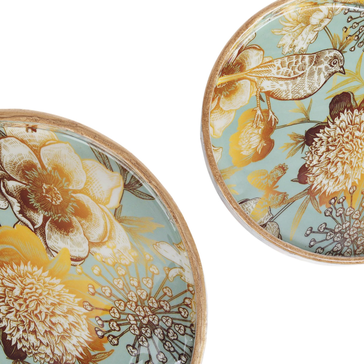 MDF Round Wooden Serving Tray | Pack of 2 | Enamel Finished Trays - Size : 9x9, 7x7 Inches | Handcrafted Wooden Tray for Kitchen & Dining (Blue Birds)